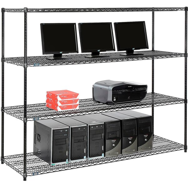 Nexel 4-Shelf Wire Computer LAN Workstation, 72inW x 24inD x 63inH, Black 695422BK - main